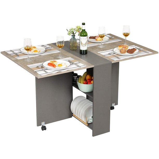 Tiptiper Folding Versatile Dinner Table with 6 Wheels and 2 Storage