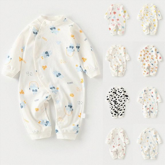 9-12 Months Preemie Cute Printed Baby Long Sleeved Open Back Baby Suit With Hood Sleeper Jumpsuit Boys And Girls Baby Romper Pajamas Crawling Clothes