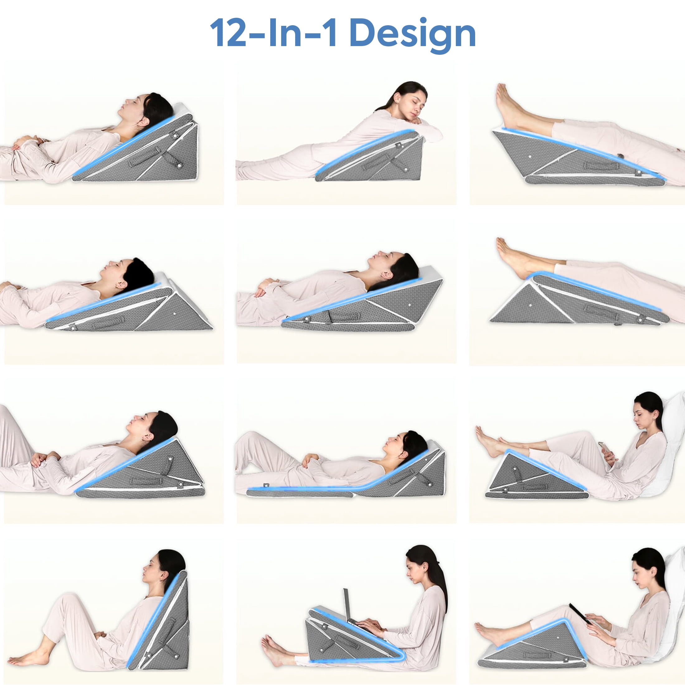 WANALIT Bed Wedge Pillow for Sleeping, Adjustable Orthopedic Pillow for Acid Reflux, Back & Snoring Relief, Post-Surgery Recovery, High Density Foam Wedge Pillow Set, White