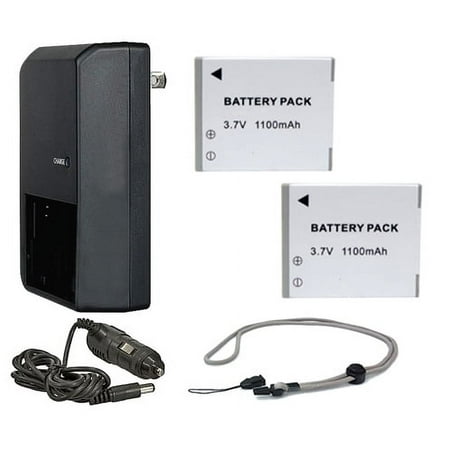 Canon PowerShot SD1200 IS High Capacity Batteries (2 Units) + AC/DC Travel Charger + Krusell Multidapt Neck Strap (Black Finish)