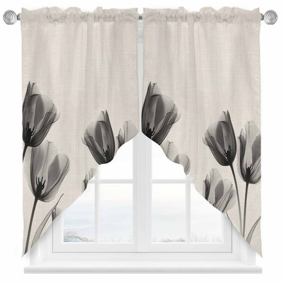 Black Tulip Swag Valances for Windows 2 Pack Minimalist Modern Flower Art Linen Background Swag Kitchen Curtains 63 Inches Long Rod Pocket Short Window Treatment for Kitchen Bathroom 36"x63"