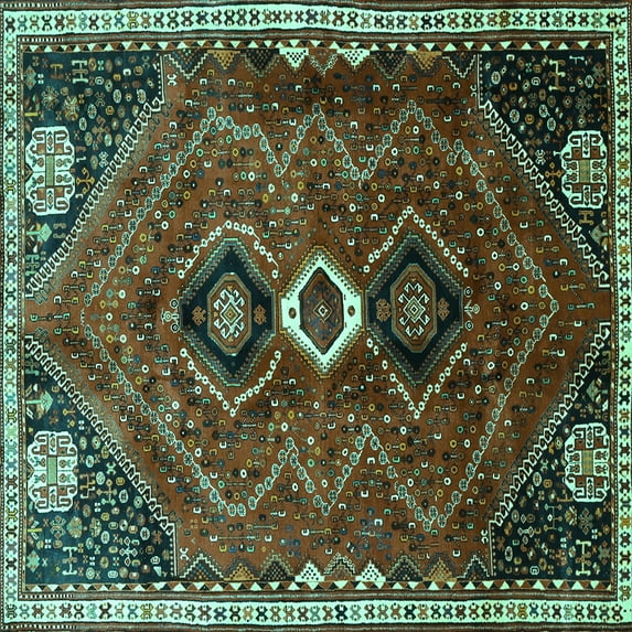 Ahgly Company Indoor Square Persian Turquoise Blue Traditional Area Rugs, 4' Square