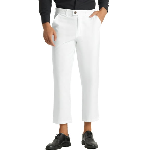 INSPIRE CHIC Men's Formal Flat Front Skinny Office Prom Cropped Dress Pants 30 White