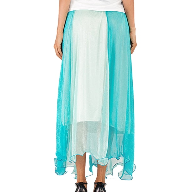 Faldas bohemias Sonducket larga de gasa de retazos para mujer vestido de verano hasta el tobillo elegante Irregular Celeste y Blanco tamaño libre
