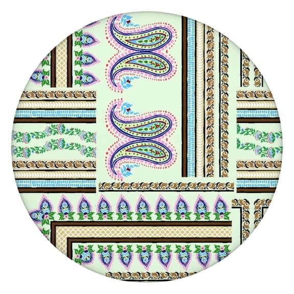 Retro Paisley Round Table Cover, Elastic Edge Design, 100% Waterproof & Scratch-Resistant for Family Dinners and Parties