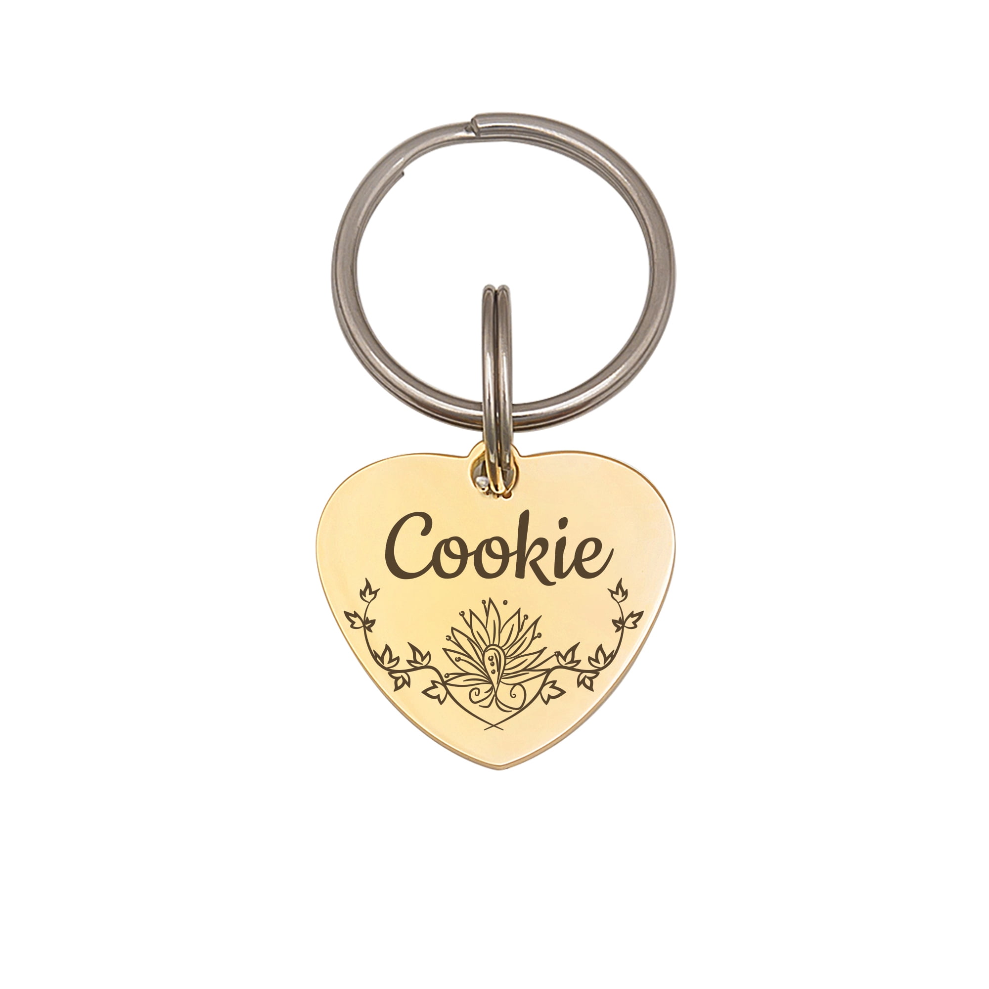 Anavia Stainless Steel Metal Heart Name - Boarder Birthday Holiday Christmas Engraved Dog Cat ID Tag, Gold