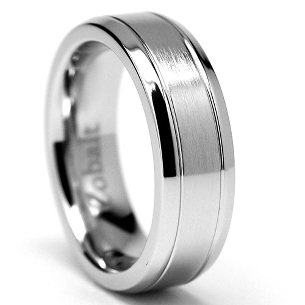 Wedding Bands Classic Bands Domed Bands w/Edge Cobalt Satin and Polished 7mm Ridged Edge Band Size 13 