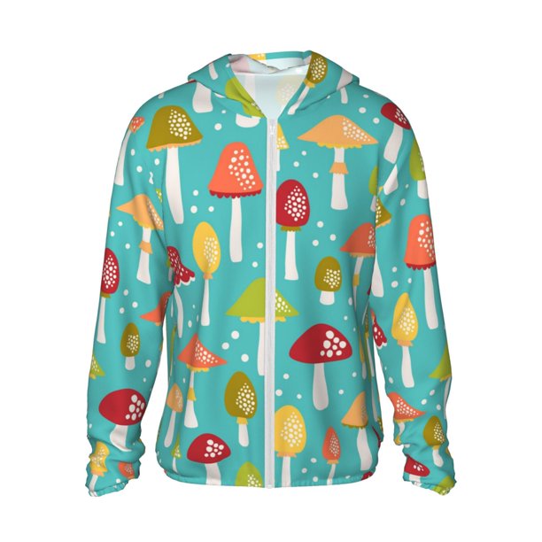 Fotbe Mushrooms Chaqueta con Protección Solar UPF 50+ para Hombre y Mujer, Camisa con Capucha y Bolsillos-Medium
