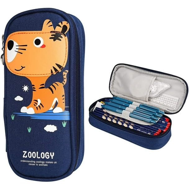 Cute Cartoon Pencil Case for Kids, Big Capacity Canvas Kawaii Pencil Pouch  with Zipper, Waterproof & Durable Compartment Large Storage Pencil Bag for