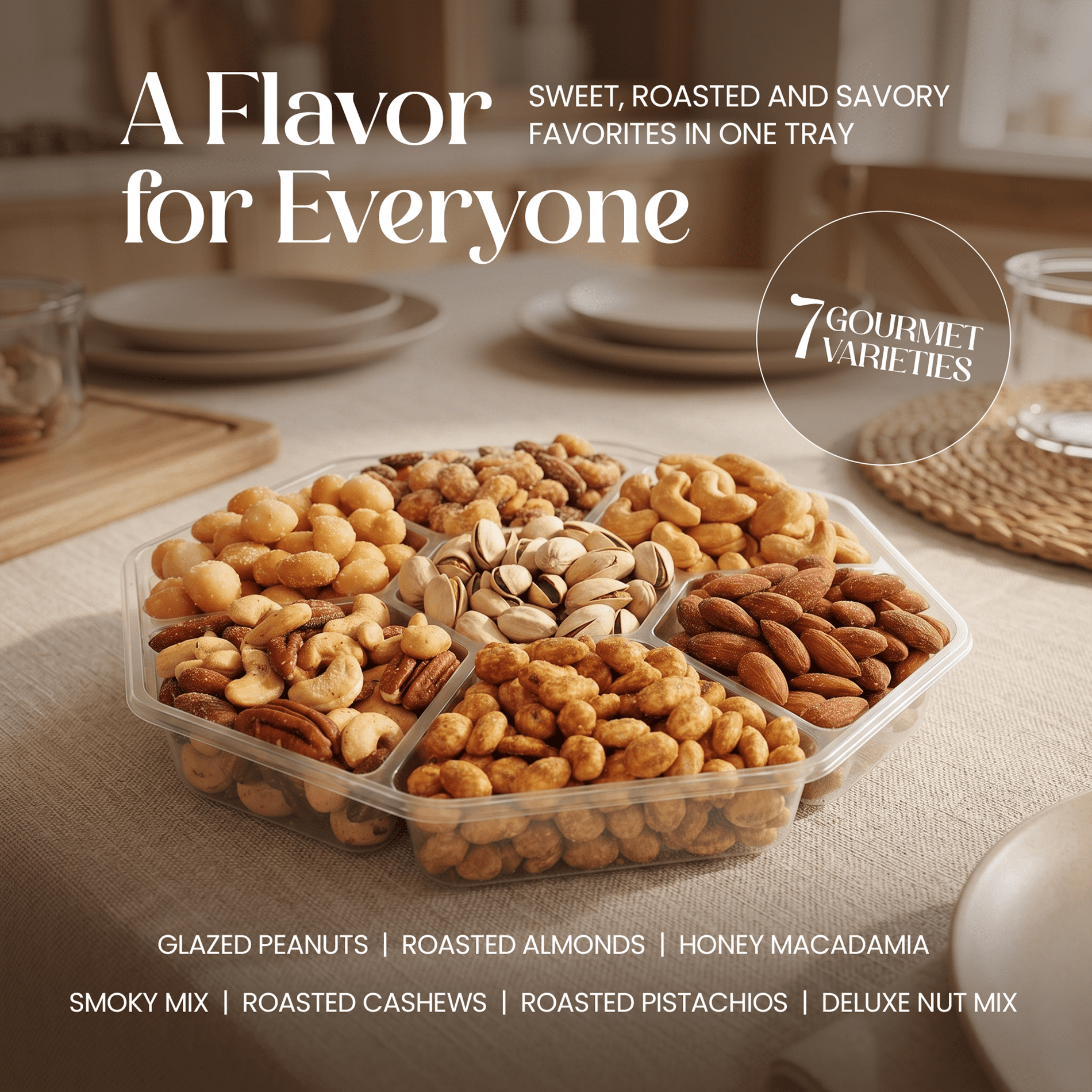 Gourmet Nuts Gift Tray, 7-Variety Sweet & Roasted Nut Assortment, 1 lb