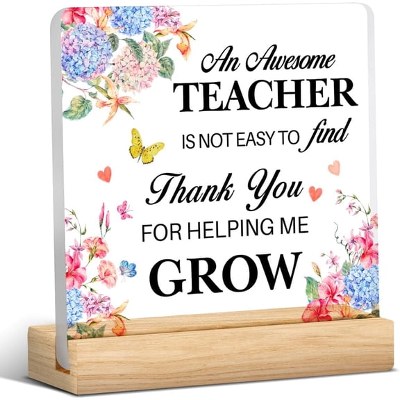 Thank You Gifts for Teacher Appreciation Gift an Awesome Teacher Is Not Easy to Find Clear Desk Decorative Sign Acrylic Plaque Sign With Wooden Stand 4x4 Inch Teacher Home Office Desk Decor