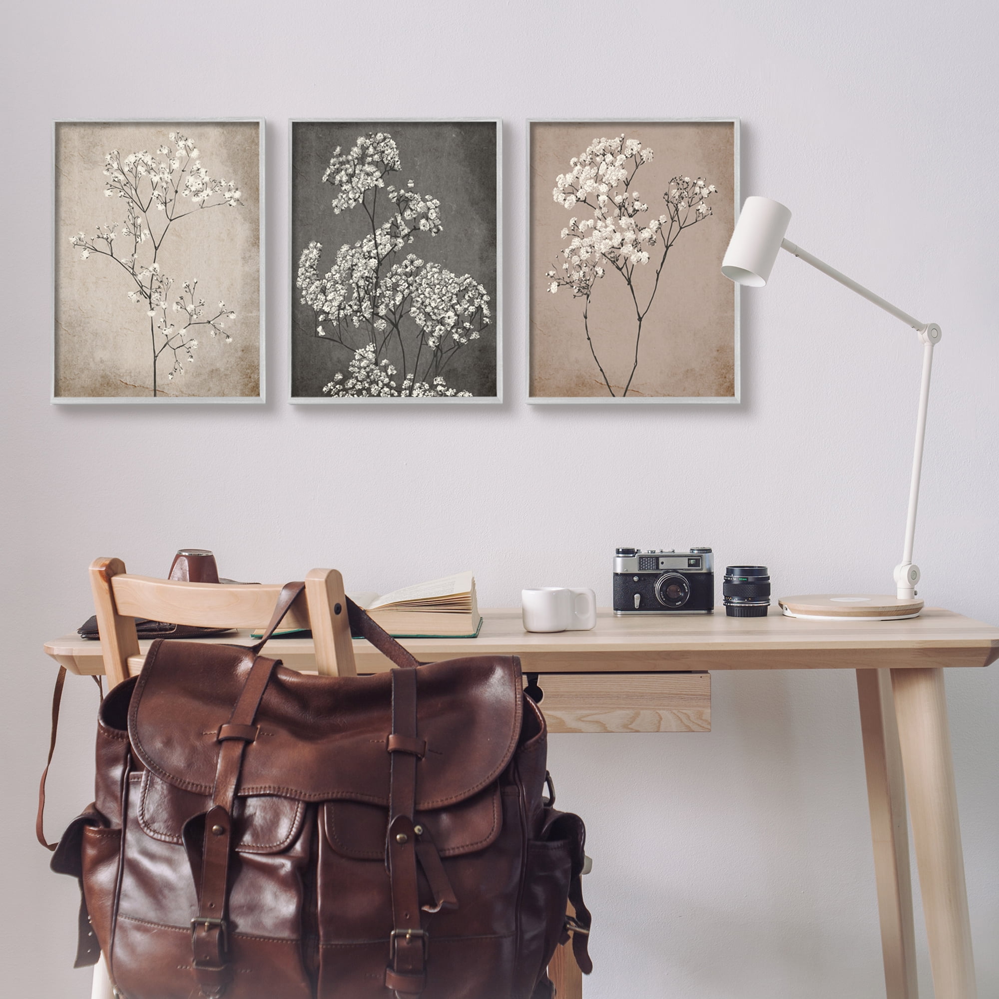 Stupell Industries Botanical Baby's Breath Herbs Botanical & Floral Painting Gray Framed Art Print Wall Art, 16 x 20, Set of 3