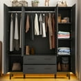 thumbnail image 6 of ANPOO Large 4 Doors Armoire Wardrobe Closet with LED Lights & Hanging Rods,70.9" Black Louver Door Wardrobe Armoire with 2 Drawers,LED Large Armoire Storage with Multi-Layer Shelves, 6 of 9