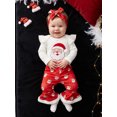 thumbnail image 5 of Loicainy Infant Baby Girl Christmas Outfit 3 6 12 18 Months Long Sleeve Romper Santa Print Pants Headband, 5 of 9