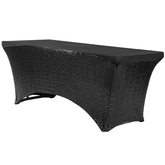 1 Pc, Glitz Sequin Spandex Table Cover 6 Ft Rectangular - Black For Dessert Tables, Cake Tables, Head Tables