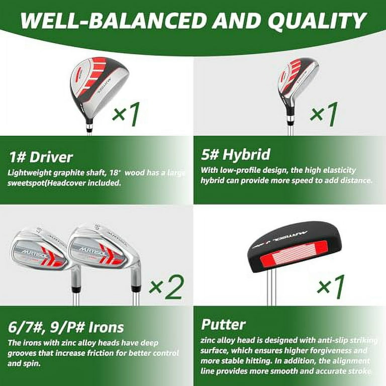 XDriveMax 6 Pieces Kids Golf Club Set, Junior Golf Club Set Ages 9