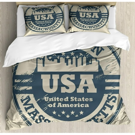 Boston King Size Duvet Cover Set Passport Stamp Inspired Grungy