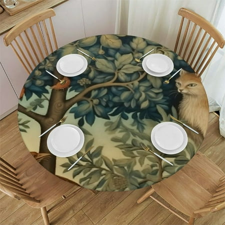

BCIIG Cute Cat Round Table Cover | Stain Resistant & Washable | Indoor & Outdoor Tablecloth for Kitchen Dining Wedding Parties | Outdoor Fitted | 100% Polyester Fiber 31 -35