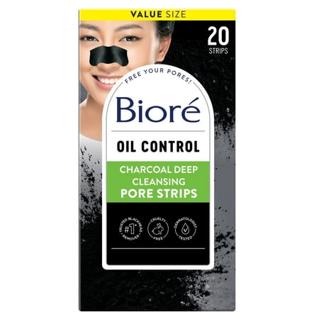 Bioré Charcoal Blackhead Remover Pore Strips, Deep Cleansing Nose Strips, 20 Ct