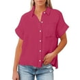 thumbnail image 6 of Clothing 2025 Womens Casual Short Sleeve Button Down Shirts Summer Plain Top Blouses with Pockets Womens Short Sleeve Button Down Shirts Official Collar Blouse Basic Simple Dress Shirt, 6 of 6
