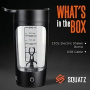 Squatz 22Oz Electric Shaker Bottle Automatic Blending Flask for Protein USB-Rechargeable (Black)