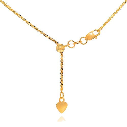 JewelStop 10k Solid Yellow Gold 1.5 mm Adjustable Sparkle Chain 22 w/Lobster Claw Clasp