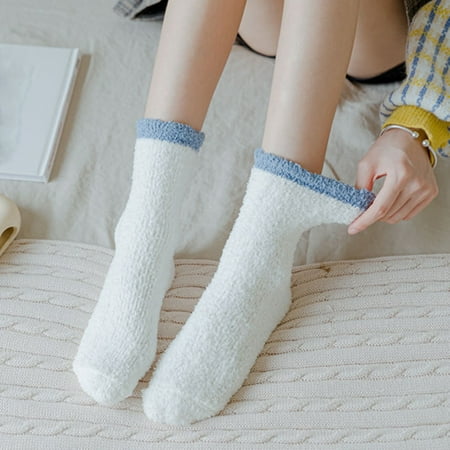 

Huachen Women Coral Fleece Socks Plus Fleece To Keep Warm Home Floor Socks Tube Socks