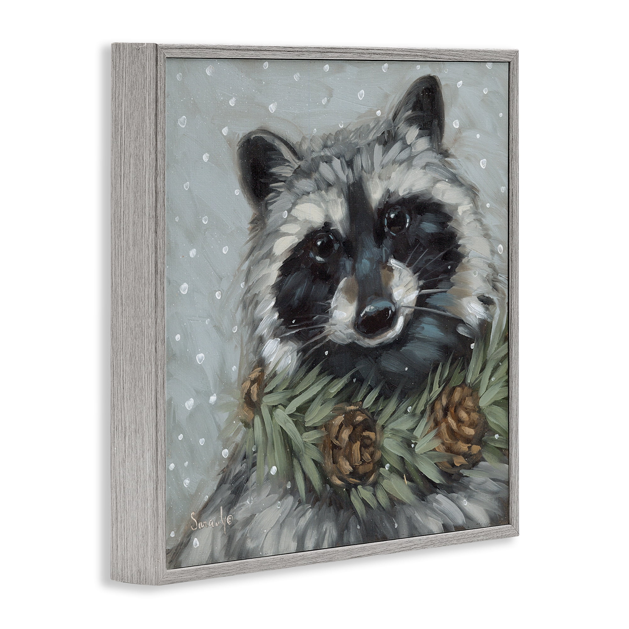 Stupell Industries Raccoon with Pinecones Holiday Painting Gray Framed Art Prints Wall Art, 24 x 24