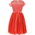 thumbnail image 2 of Little Girls Lovely Floral Lace Chiffon Sparkling Rhinestone Flowers Girls Dresses Coral 2 (J20KS53), 2 of 3