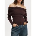 thumbnail image 3 of SUNSIOM Women's Off Shoulder Sweaters Classic Long Sleeve Solid Color Knit Pullover Slim Fit Tops, 3 of 6