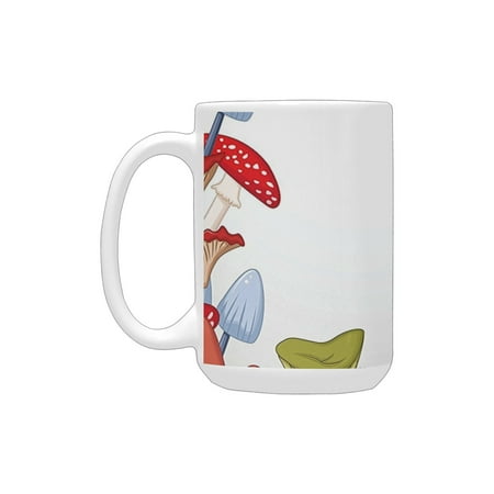 

Mush Decor Bunch of Mushs Toadstools Fungi Wildlife in Cartoon Illustration Poisonous Plants Multi Ceramic Mug (15 OZ) (Made In USA)