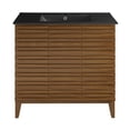 thumbnail image 3 of Cascade 36 in. Brown oak Bathroom Vanity With Black, 3-Hole Ceramic Sink Top, 3 of 8
