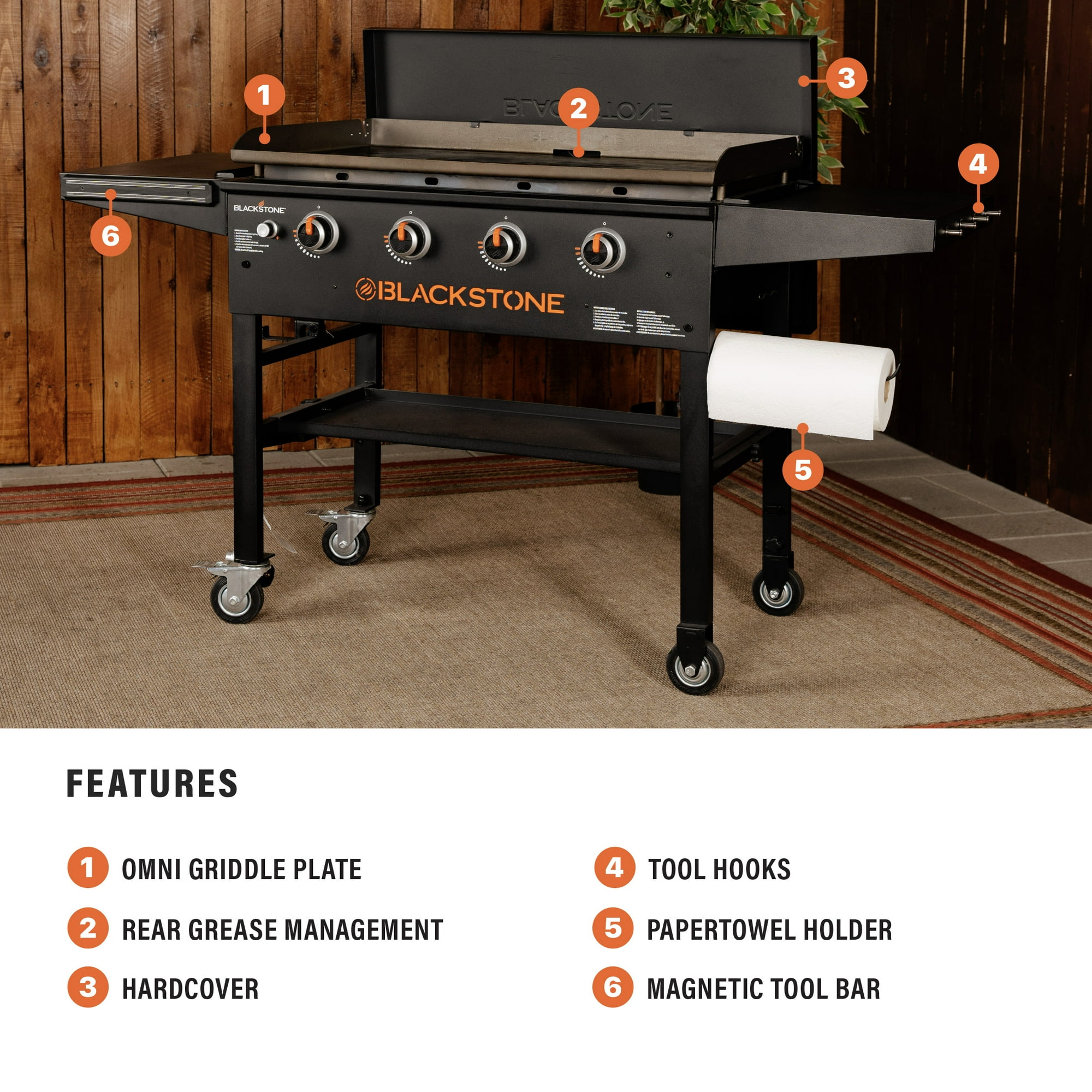 Blackstone Original Outdoor Griddle, 4-Burner 36" Flat Top Grill with Hard Cover, Black