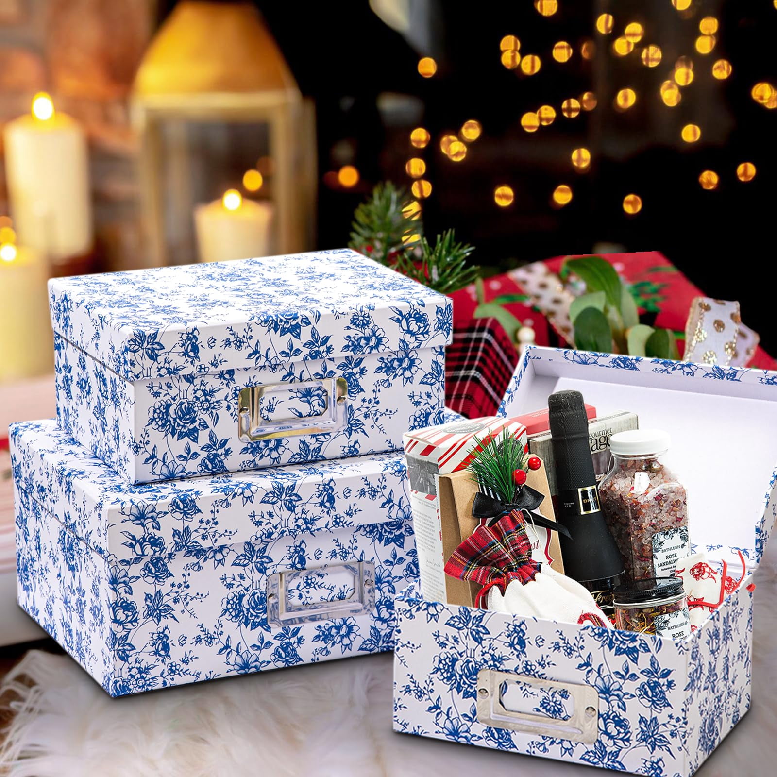 Rectangular Set4 Blue and White Porcelain Storage Boxes