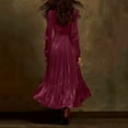 thumbnail image 4 of Women's Fall Winter Vintage Velvet Dress Short Sleeve V Neck Elastic Waist Tiered Ruffle A-Line Flowy Maxi Dress Hot Pink XL, 4 of 5