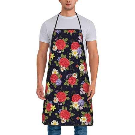 

Jgfou Red Rose Flower Print Anti-fouling Apron for Men Women Waterproof Oil-Proof Kitchen Apron with Adjustable Straps Pocket and No-Pill No-Fade Fabric