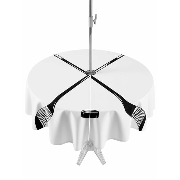 Outdoor Tablecloth with Umbrella Hole Zipper Ice Hockey Round Tablecloth 54" Waterproof Outside Table Cloth Modern Minimalist Ball Sports Game Art Patio Table Cover Tablecloths for Picnic Party