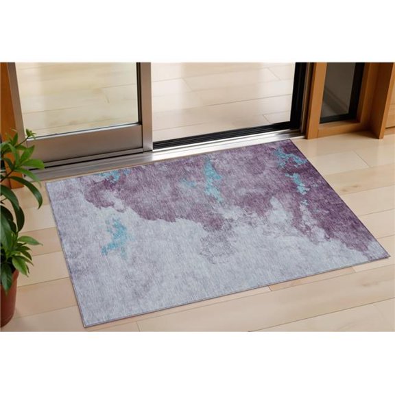 HomeRoots 631809 3 x 5 ft. Lavender & Teal Blue Abstract Washable Indoor & Outdoor Rectangle Area Rug