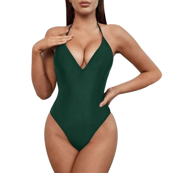 Yajing One Piece Swimsuit Women Women's Swimsuit Tight Solid Color Backless Swimsuit Green L
