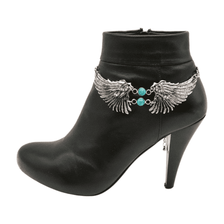 Women Silver Metal Boot Chain Bracelet Shoe Angel Wings Charm Fashion Jewelry
