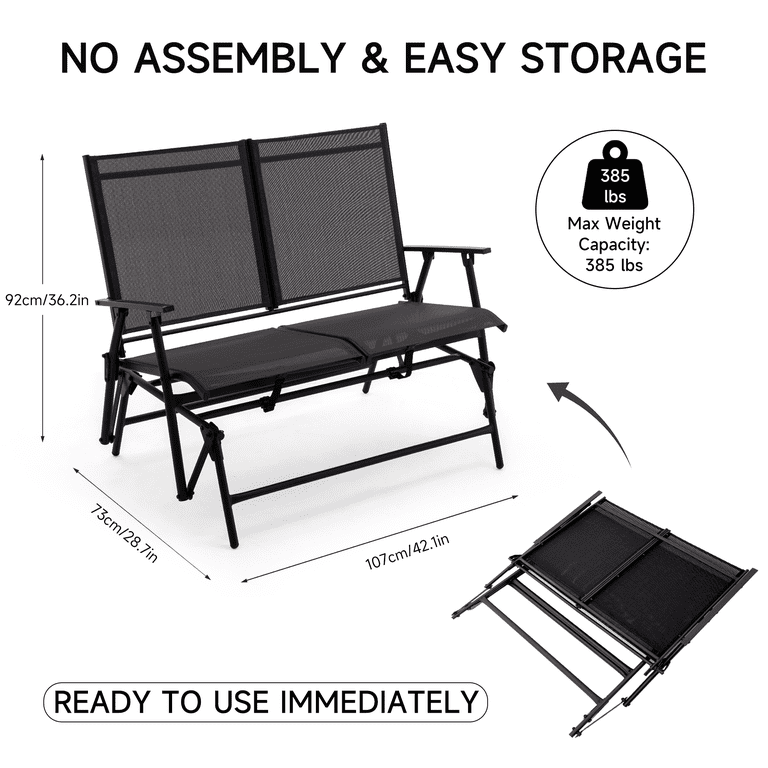 SAETSFEG Installation-Free 2-Person Glider Bench, Black photo 3