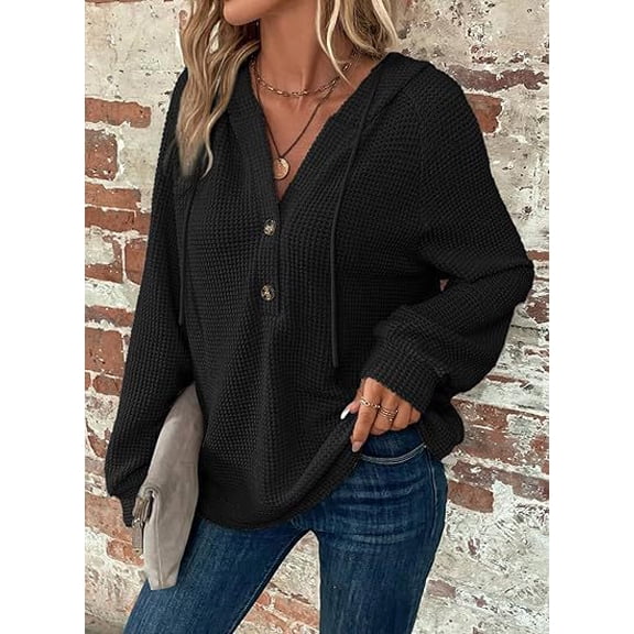 Drawstring V-neck Casual Pullover Hoodie (XL, Black)