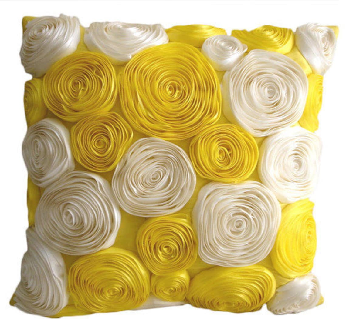 Pillow Cases, Yellow Shams, Satin Ribbon Yellow Rose Flowers Pillow Shams, 24x24 inch (60x60 cm