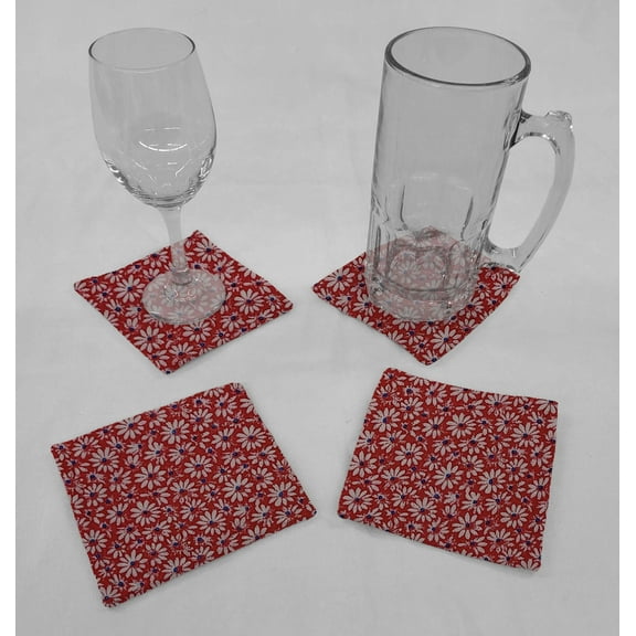 Crazy for Daisies Cloth Coasters by Penny's Needful Things (Set of 4) Red
