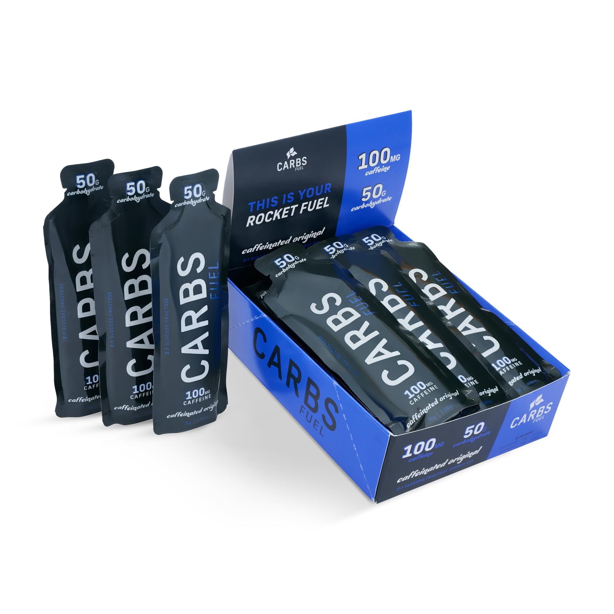 Caffeinated Original 50g Energy Gel 12-Pack | High-Carb Caffeine Gels | Vegan & Gluten-Free Running Gel | No Preservatives | Energy Gels with Caffeine for Endurance, Cycling & Running