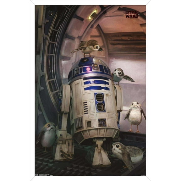 Star Wars: The Last Jedi - Droid And Porg Wall Poster, 14.725" x 22.375", Framed