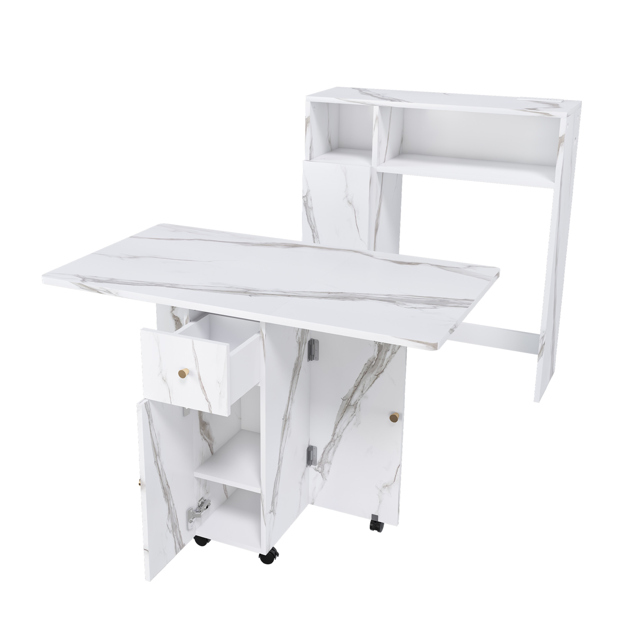 Noble House 2-in-1 Folding Table with Wall-Mounted Sideboard and Socket, Space-Saving Dining Table, White
