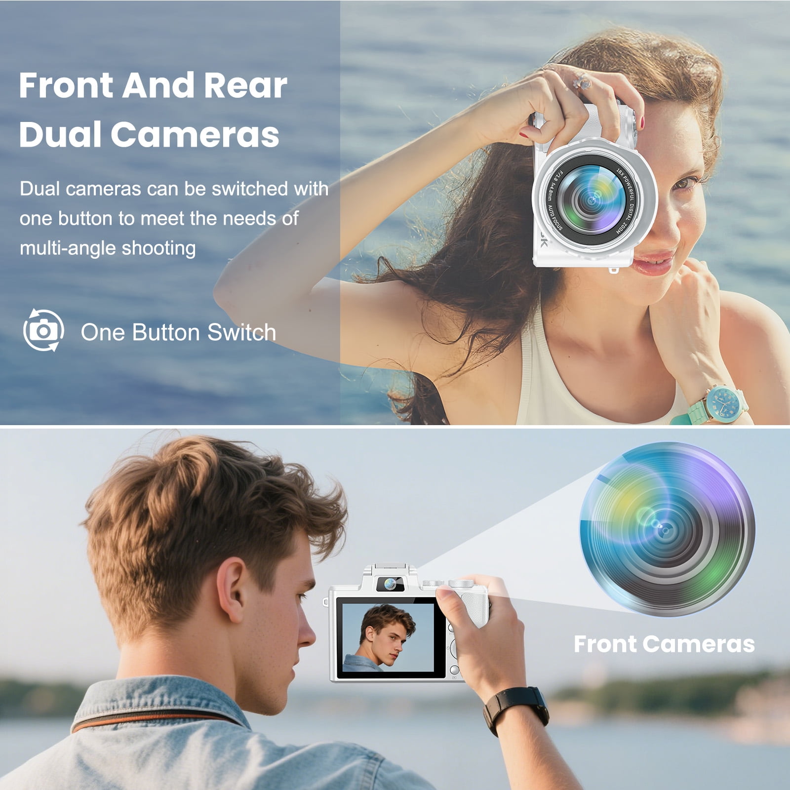 Zostuic 88MP 8K WiFi Digital Camera, 3" Touch Screen, 16X Zoom, Autofocus, Lens Hood – with 64GB TF Card & 2 Batteries for Vlogging (White)