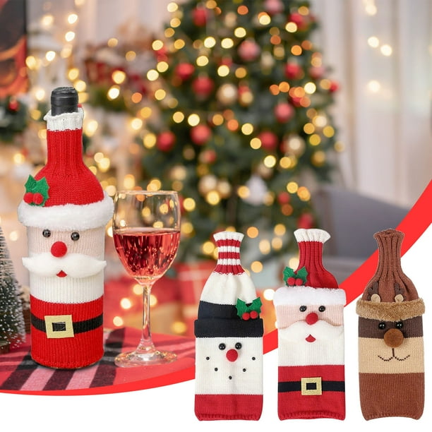 Xihbxyly Funda para Botella de Vino de Punto con Forma de Muñeco de Nieve, Decoración Navideña para Restaurante, Mejora El Ambiente Festivo, Centro de Mesa Versátil, Idea de Regalo Navideño, Fácil de