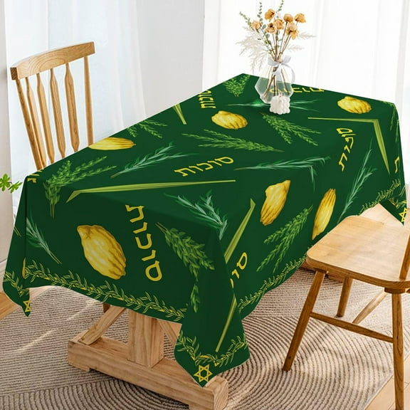 Sukkah Sukkot Tablecloth Jewish Holiday Party Decoration Etrog Lulav Hadass Aravah Decor Supply Rectangular Kitchen Dining Room Home Table Cover (60" x 84")